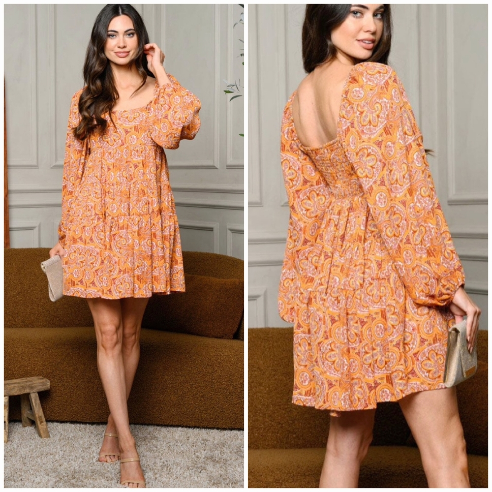 Jacquie The Label Boho Chic Long Sleeves Swing Short Dress